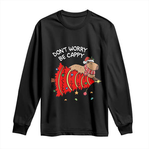 Funny Capybara Christmas Long Sleeve Shirt Don't Worry Be Capy TS09 Black Print Your Wear