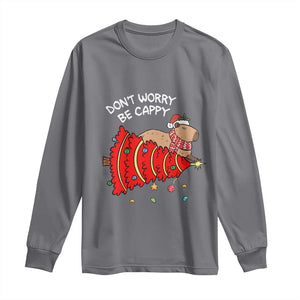 Funny Capybara Christmas Long Sleeve Shirt Don't Worry Be Capy TS09 Charcoal Print Your Wear