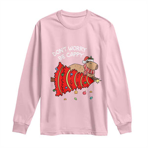 Funny Capybara Christmas Long Sleeve Shirt Don't Worry Be Capy TS09 Light Pink Print Your Wear