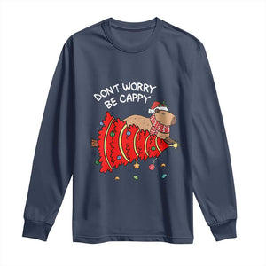 Funny Capybara Christmas Long Sleeve Shirt Don't Worry Be Capy TS09 Navy Print Your Wear