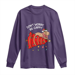 Funny Capybara Christmas Long Sleeve Shirt Don't Worry Be Capy TS09 Purple Print Your Wear