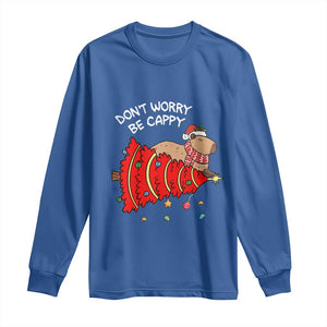 Funny Capybara Christmas Long Sleeve Shirt Don't Worry Be Capy TS09 Royal Blue Print Your Wear