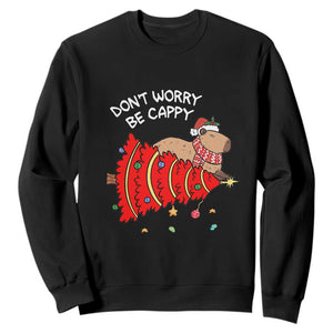 Funny Capybara Christmas Sweatshirt Don't Worry Be Capy TS09 Black Print Your Wear