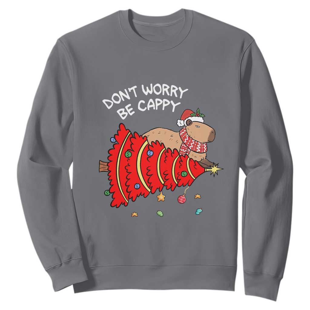 Funny Capybara Christmas Sweatshirt Don't Worry Be Capy TS09 Charcoal Print Your Wear