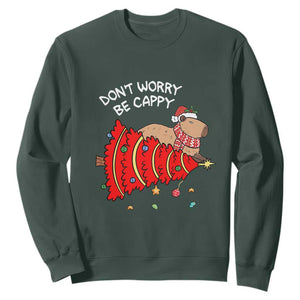 Funny Capybara Christmas Sweatshirt Don't Worry Be Capy TS09 Dark Forest Green Print Your Wear