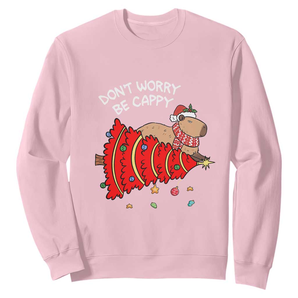 Funny Capybara Christmas Sweatshirt Don't Worry Be Capy TS09 Light Pink Print Your Wear