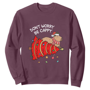 Funny Capybara Christmas Sweatshirt Don't Worry Be Capy TS09 Maroon Print Your Wear