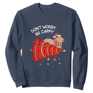 Funny Capybara Christmas Sweatshirt Don't Worry Be Capy TS09 Navy Print Your Wear