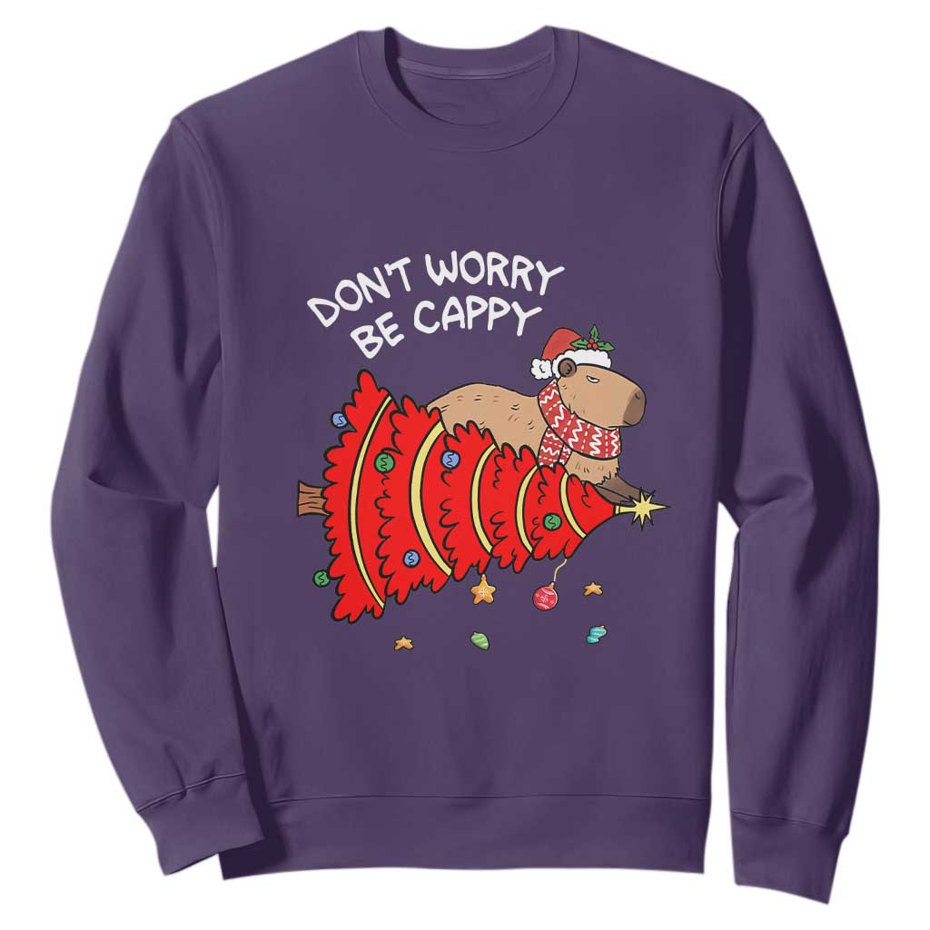 Funny Capybara Christmas Sweatshirt Don't Worry Be Capy TS09 Purple Print Your Wear