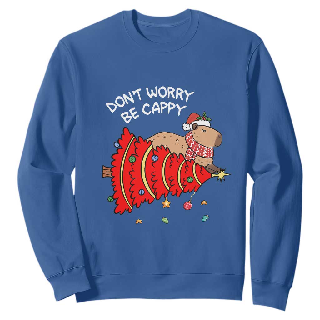 Funny Capybara Christmas Sweatshirt Don't Worry Be Capy TS09 Royal Blue Print Your Wear