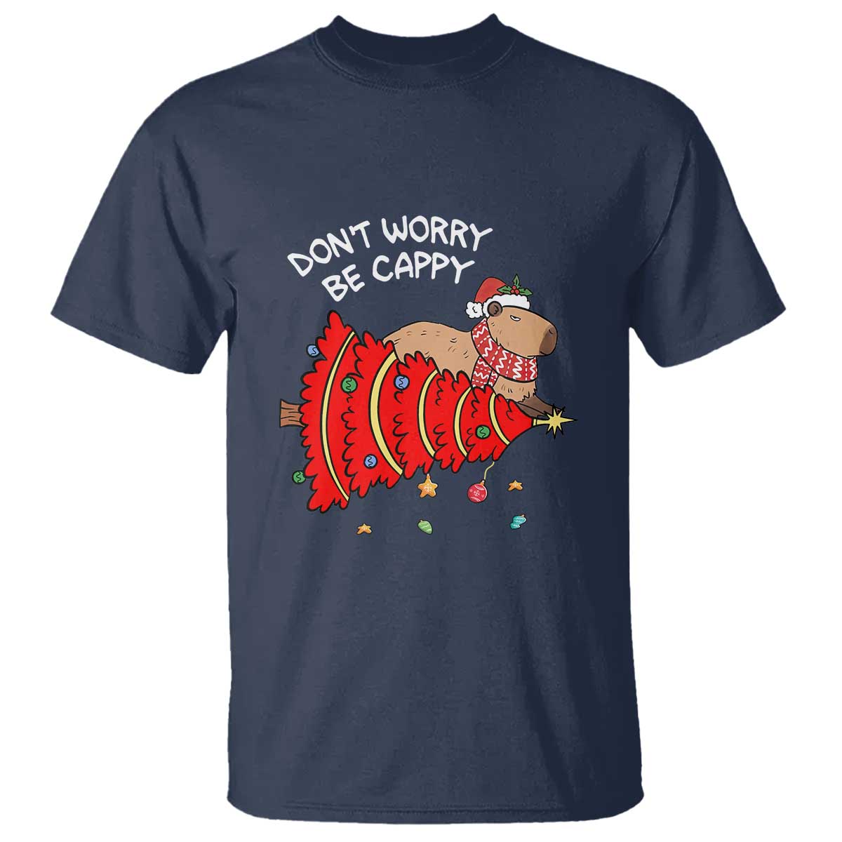 Funny Capybara Christmas T Shirt Don't Worry Be Capy TS09 Navy Print Your Wear