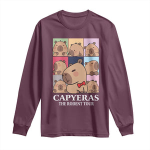 Funny Capybara Christmas Long Sleeve Shirt Capyeras The Rodent Tour TS09 Maroon Print Your Wear