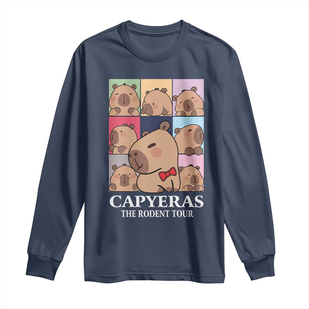 Funny Capybara Christmas Long Sleeve Shirt Capyeras The Rodent Tour TS09 Navy Print Your Wear