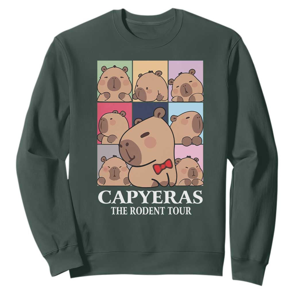 Funny Capybara Christmas Sweatshirt Capyeras The Rodent Tour TS09 Dark Forest Green Print Your Wear