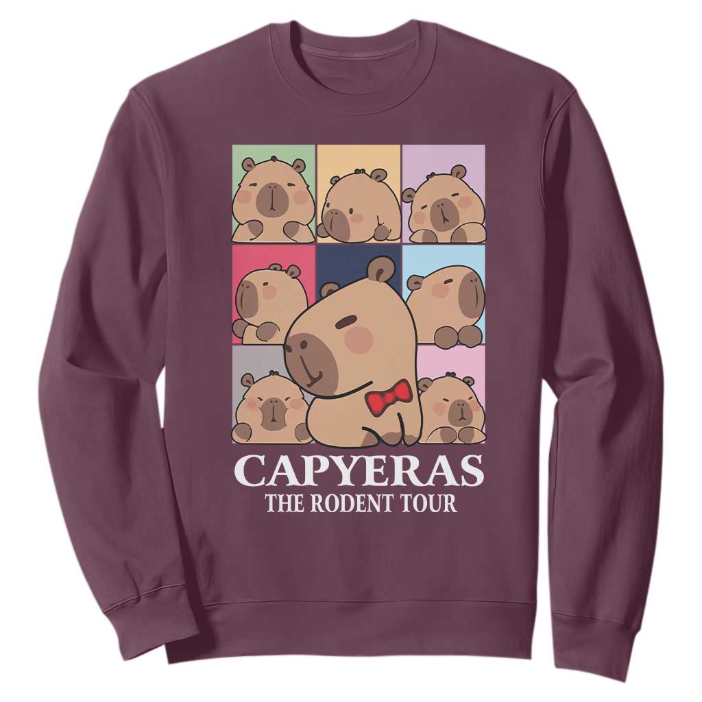 Funny Capybara Christmas Sweatshirt Capyeras The Rodent Tour TS09 Maroon Print Your Wear