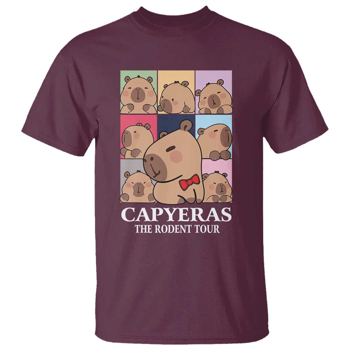 Funny Capybara Christmas T Shirt Capyeras The Rodent Tour TS09 Maroon Print Your Wear