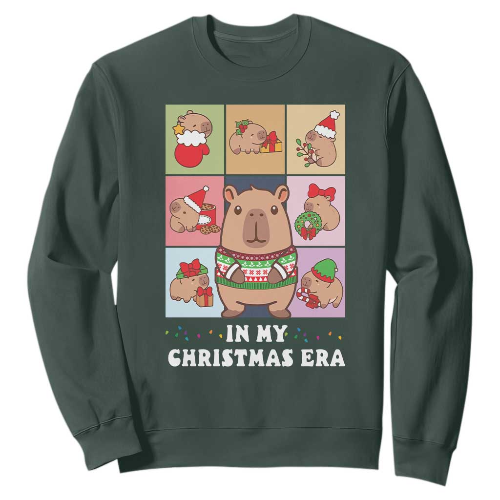 Funny Capybara Christmas Sweatshirt In My Christmas Era TS09 Dark Forest Green Print Your Wear