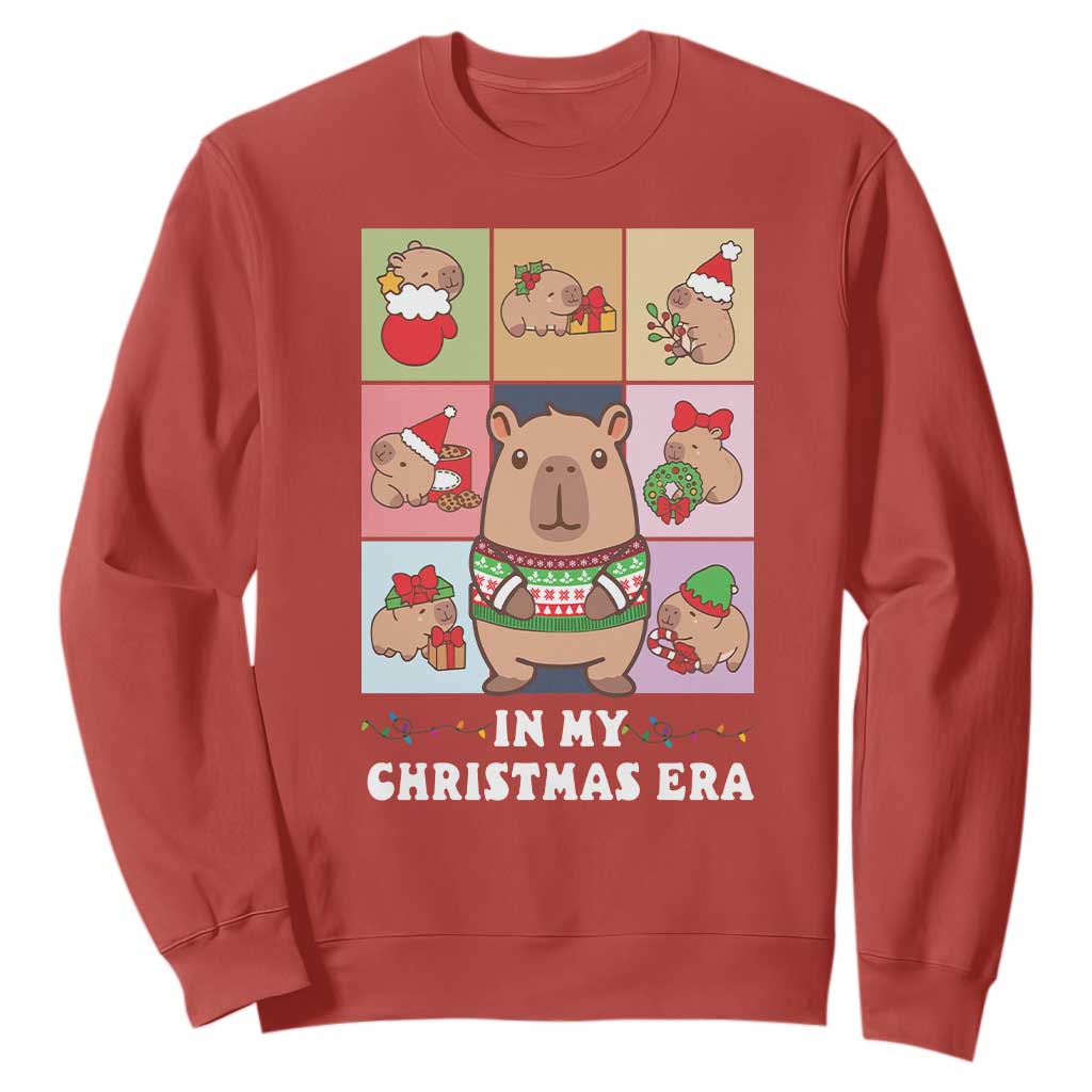 Funny Capybara Christmas Sweatshirt In My Christmas Era TS09 Red Print Your Wear