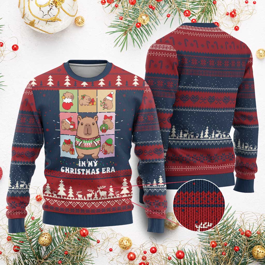 Funny Capybara Xmas Ugly Christmas Sweater In My Christmas Era TS09 Burgundy Print Your Wear
