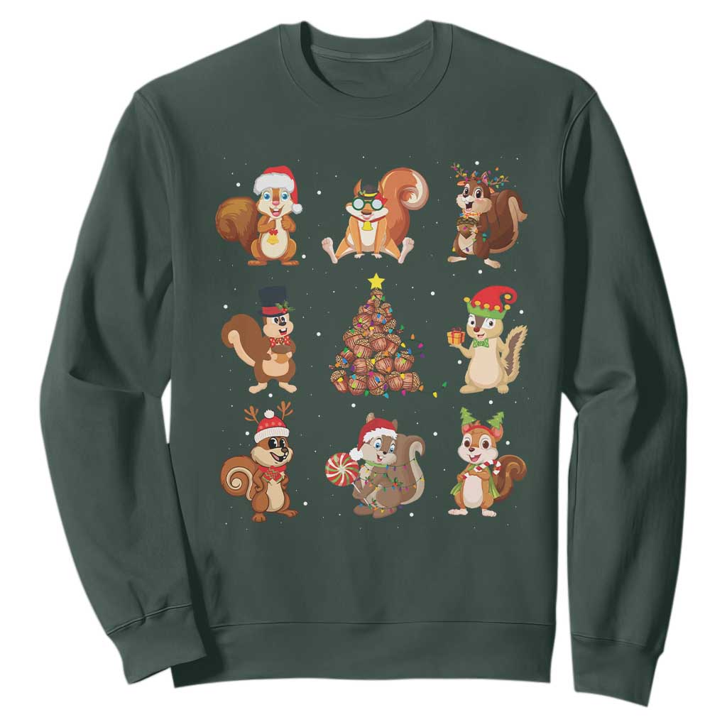 Funny Squirrel Christmas Santa Reindeer Sweatshirt TS09 Dark Forest Green Print Your Wear