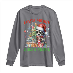 Funny Christmas Raccoon Long Sleeve Shirt Sorta Merry Sorta Feral Merry Trashmas TS09 Charcoal Print Your Wear