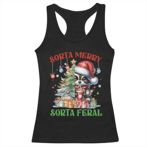 Funny Christmas Raccoon Racerback Tank Top Sorta Merry Sorta Feral Merry Trashmas TS09 Black Print Your Wear