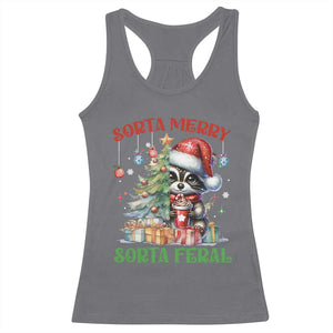 Funny Christmas Raccoon Racerback Tank Top Sorta Merry Sorta Feral Merry Trashmas TS09 Charcoal Print Your Wear