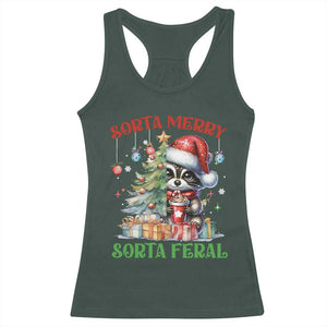 Funny Christmas Raccoon Racerback Tank Top Sorta Merry Sorta Feral Merry Trashmas TS09 Dark Forest Green Print Your Wear