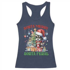 Funny Christmas Raccoon Racerback Tank Top Sorta Merry Sorta Feral Merry Trashmas TS09 Navy Print Your Wear