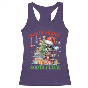 Funny Christmas Raccoon Racerback Tank Top Sorta Merry Sorta Feral Merry Trashmas TS09 Purple Print Your Wear