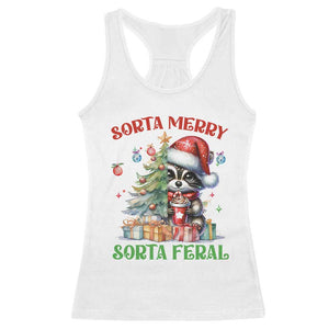 Funny Christmas Raccoon Racerback Tank Top Sorta Merry Sorta Feral Merry Trashmas TS09 White Print Your Wear