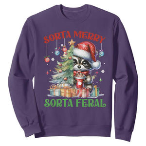 Funny Christmas Raccoon Sweatshirt Sorta Merry Sorta Feral Merry Trashmas TS09 Purple Print Your Wear