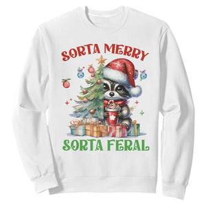 Funny Christmas Raccoon Sweatshirt Sorta Merry Sorta Feral Merry Trashmas TS09 White Print Your Wear