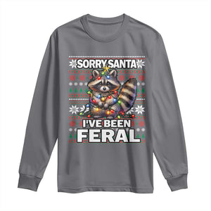 Funny Christmas Raccoon Long Sleeve Shirt Sorry Santa I've Been Feral TS09 Charcoal Print Your Wear