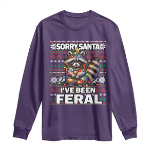 Funny Christmas Raccoon Long Sleeve Shirt Sorry Santa I've Been Feral TS09 Purple Print Your Wear