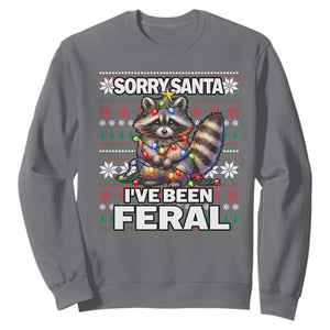 Funny Christmas Raccoon Sweatshirt Sorry Santa I've Been Feral TS09 Charcoal Print Your Wear