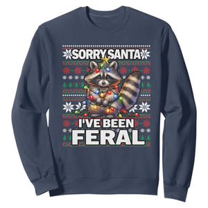 Funny Christmas Raccoon Sweatshirt Sorry Santa I've Been Feral TS09 Navy Print Your Wear