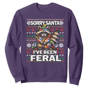 Funny Christmas Raccoon Sweatshirt Sorry Santa I've Been Feral TS09 Purple Print Your Wear