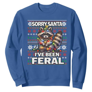 Funny Christmas Raccoon Sweatshirt Sorry Santa I've Been Feral TS09 Royal Blue Print Your Wear