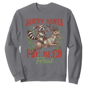 Funny Christmas Raccoon Sweatshirt Sorry Santa I've Been Feral Reindeer TS09 Charcoal Print Your Wear