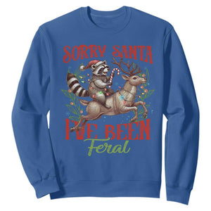 Funny Christmas Raccoon Sweatshirt Sorry Santa I've Been Feral Reindeer TS09 Royal Blue Print Your Wear