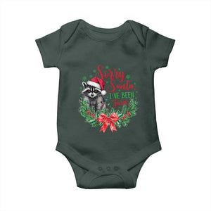 Funny Christmas Baby Onesie Sorry Santa I've Been Feral Raccoon TS09 Dark Forest Green Print Your Wear