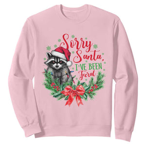 Funny Christmas Sweatshirt Sorry Santa I've Been Feral Raccoon TS09 Light Pink Print Your Wear