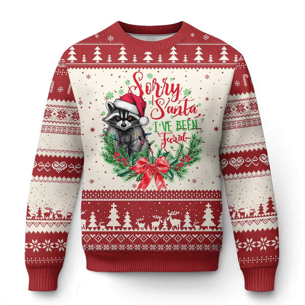 Funny Xmas Ugly Christmas Sweater Sorry Santa I've Been Feral Raccoon TS09 Red Print Your Wear