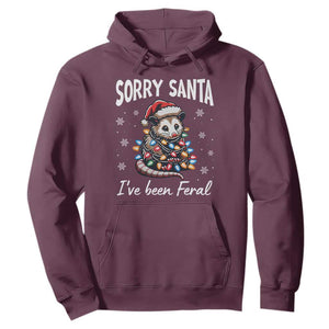 Funny Christmas Opossum Hoodie Sorry Santa I've Been Feral TS09 Maroon Print Your Wear