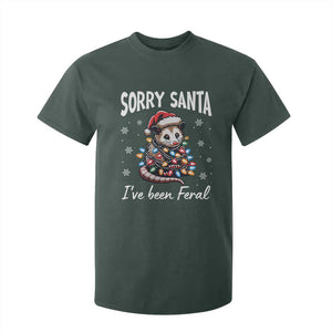 Funny Christmas Opossum T Shirt For Kid Sorry Santa I've Been Feral TS09 Dark Forest Green Print Your Wear