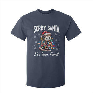 Funny Christmas Opossum T Shirt For Kid Sorry Santa I've Been Feral TS09 Navy Print Your Wear