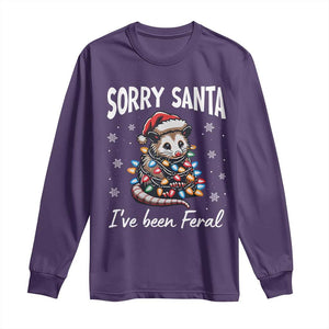 Funny Christmas Opossum Long Sleeve Shirt Sorry Santa I've Been Feral TS09 Purple Print Your Wear