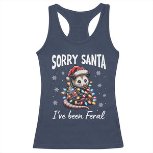 Funny Christmas Opossum Racerback Tank Top Sorry Santa I've Been Feral TS09 Navy Print Your Wear