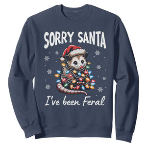 Funny Christmas Opossum Sweatshirt Sorry Santa I've Been Feral TS09 Navy Print Your Wear